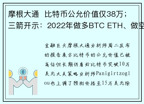 摩根大通  比特币公允价值仅38万；三箭开示：2022年做多BTC ETH、做空Meta 苹果